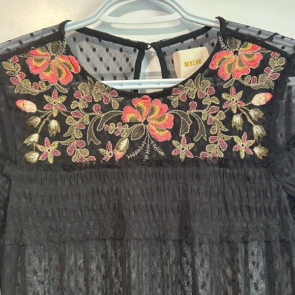 ANTROPOLOGIE MAEVE SAMARA MAILLE FLORAL BLACK MESH DRESS - Picture 4 of 8